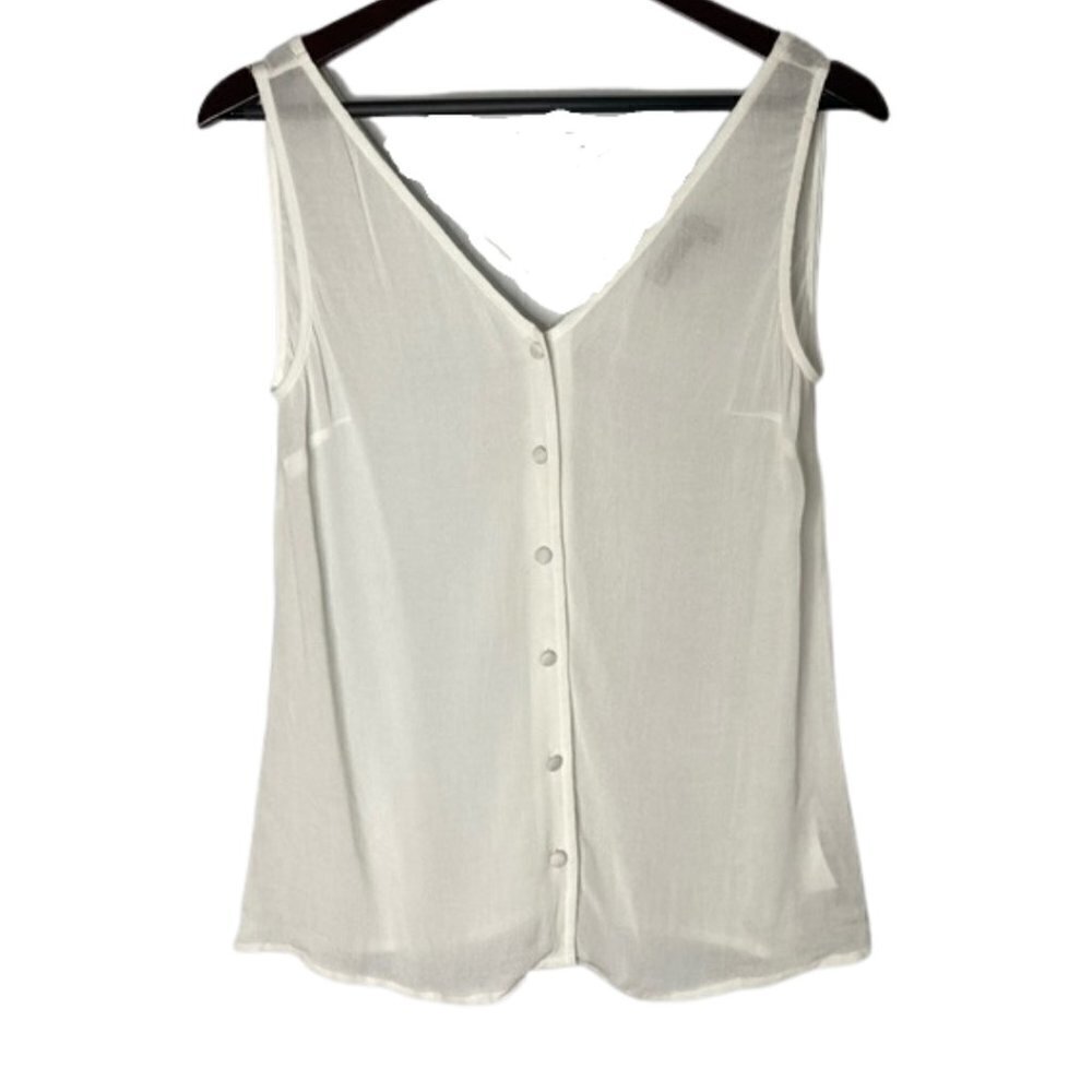 Asos Design US 4 White Button Front V-Neck Gauzy Blouse Sleeveless
